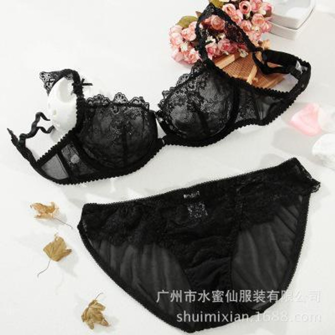 2016 Hot sale the push up bra transparent lace bra & panties sets thin cup deep-V women sexy underwear bra set free shipping