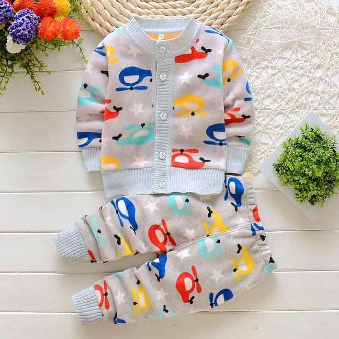 BibiCola Autumn winter baby girls christmas clothing set kid Flower thicken Warm clothes set children cardigan sweaters+pants
