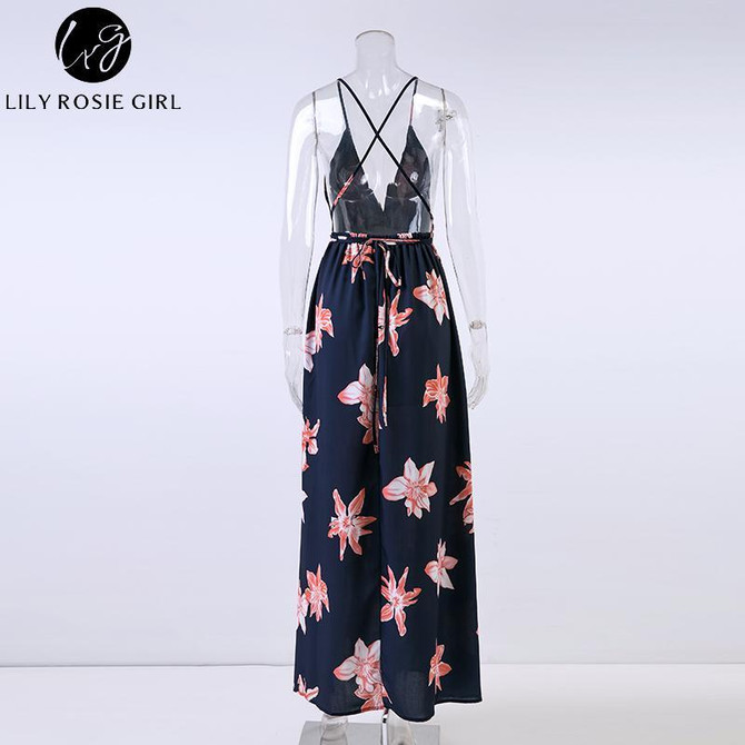 Lily Rosie Girl Boho Deep V Neck Backless Summer Maxi Dress