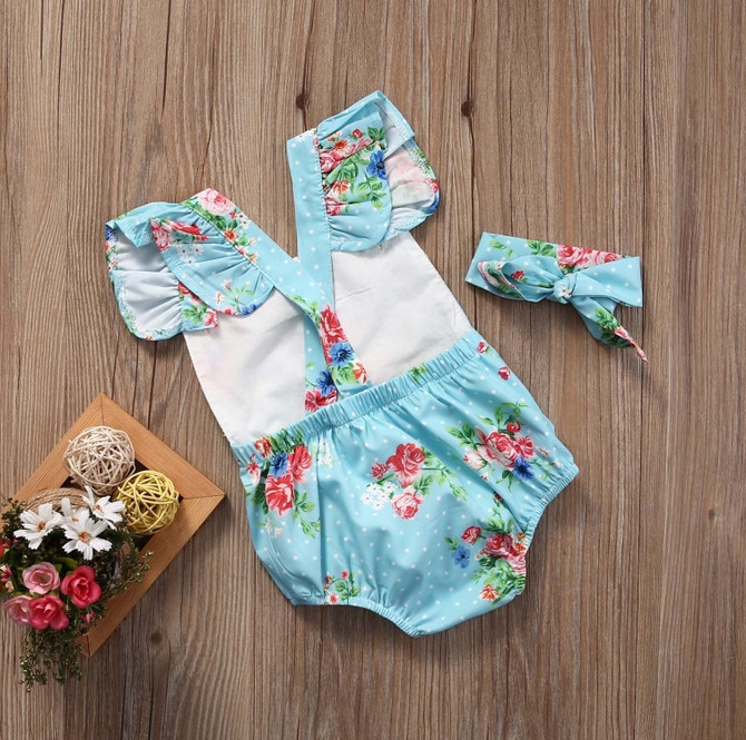 Adorable Floral Sleeveless Baby Bodysuit Set with Headband - Summer Infant Jumpsuit Outfit for Girls (0-24 Months)