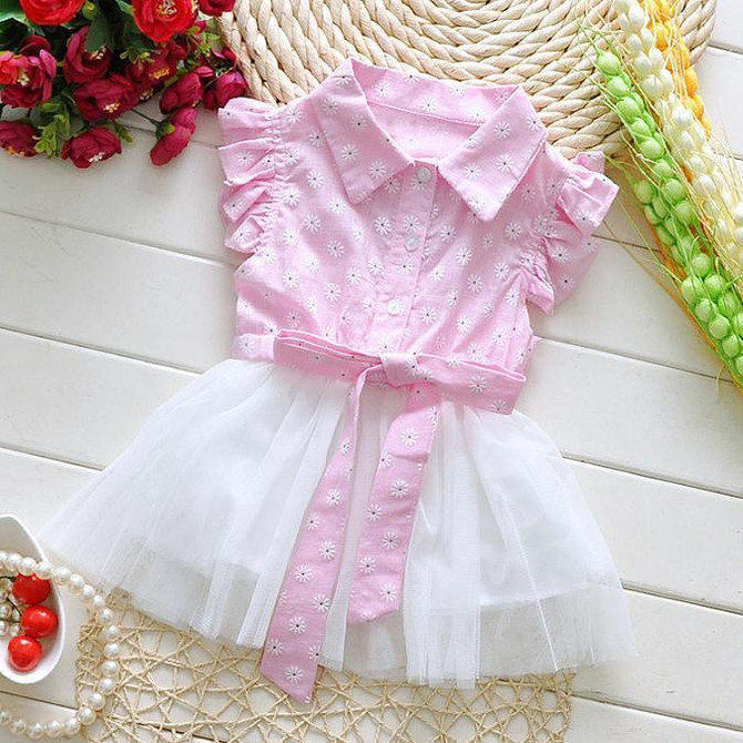 Trendy Floral Baby Dress for Summer 2023 - Casual Pink and Blue Lace Tutu Dresses for Newborn Girls