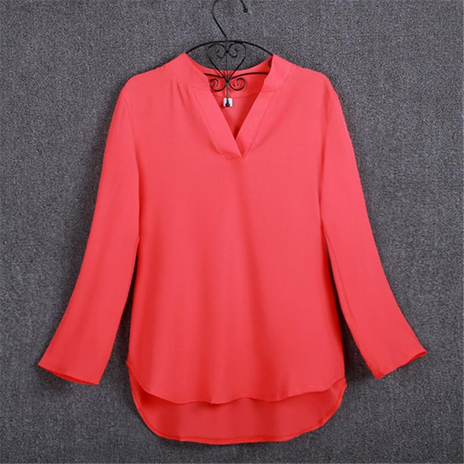 Blouses Women's Fashion Novelties European Style Solid Elegant V Neck Chiffon Blouses Long Sleeve Women's Shirt 2017 Summer Tops