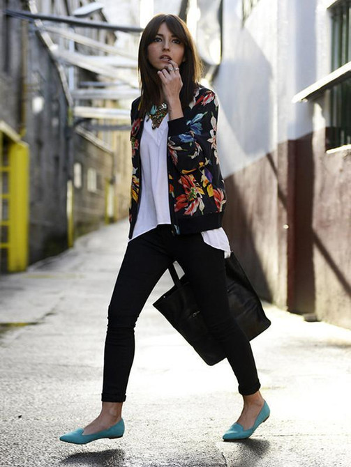 Pretty Floral Printed Stand Collar Zipper Bomber Jacket Tops