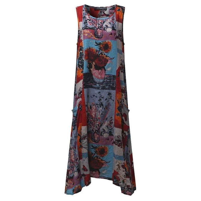 Pregnant Women 2018 Summer Sexy A Line Dress Casual Loose Sleeveless Mid-calf Retro Print Vestidos Maternity Clothings Plus Size