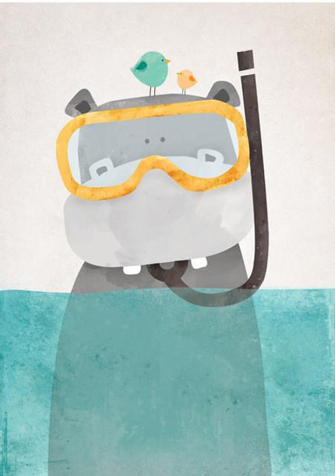 Modern Canvas Painting Art Nordic Kawaii Animals Bear Hippo Poster Print Nursery Wall Art Picture , No Frame Kids Room Decor