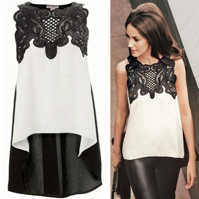 2015 Summer Women Tops Chiffon Sleeveless Blouses Irregular Office Lady Blouse Shirts Fashion Shirts