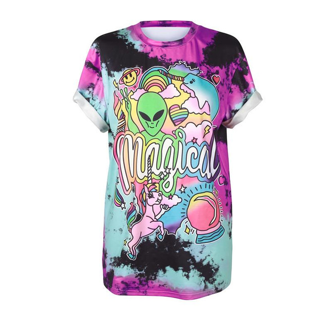SOSHIRL Harajuku Punk Summer T Shirt Cool Hip Hop Women's T Shirt Loose Galaxy Letter Skull/Cute Alien Print Top Tee Dropship