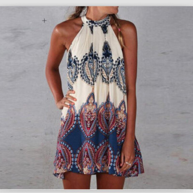 S-2XL Summer Style Women Casual Loose Print Chiffon Dress Sexy Off Shoulder Boho Vestidos Beach Mini Dress NQ939331