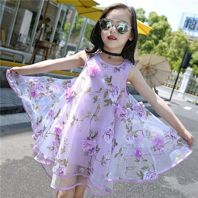 2017 Summer Style Girls Kids Fashion Flower Lace Sleeveless Dress Baby Children Clothes Infant Party Dresses