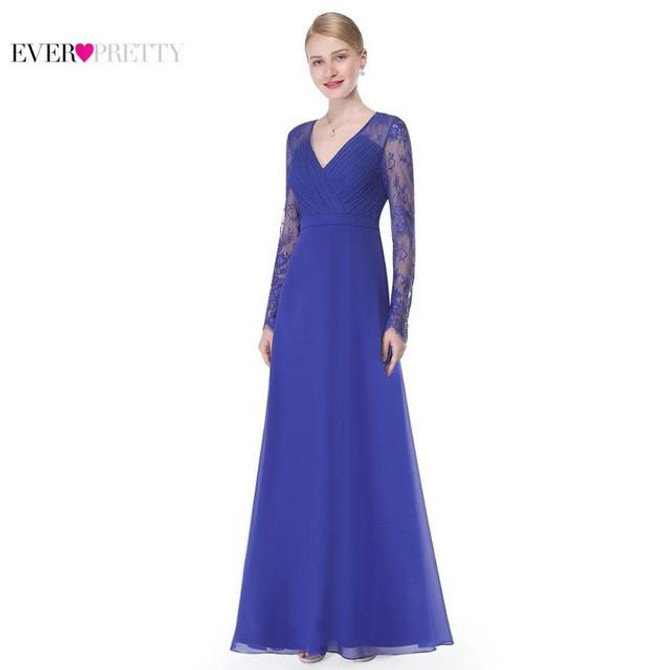 Formal Evening Dresses Ever Pretty HE08692PP Women's Elegant V-neck Long Sleeve Lace Plus Size Evening Dress