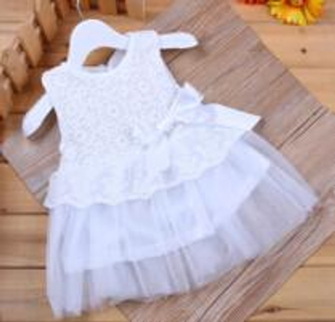 2016 Cute Baby Dresses Girl Princess Wedding Party Dress Toddler Infant Girls Lace Flower Sleeveless Dress Baby Clothes Summer
