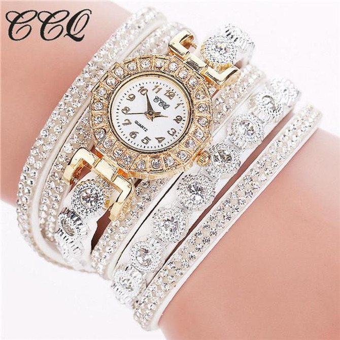 2016 CCQ Fashion Luxury  Women Rhinestone Bracelet Watch Ladies Quartz Watch Casual Women Wristwatch Relogio Feminino C46