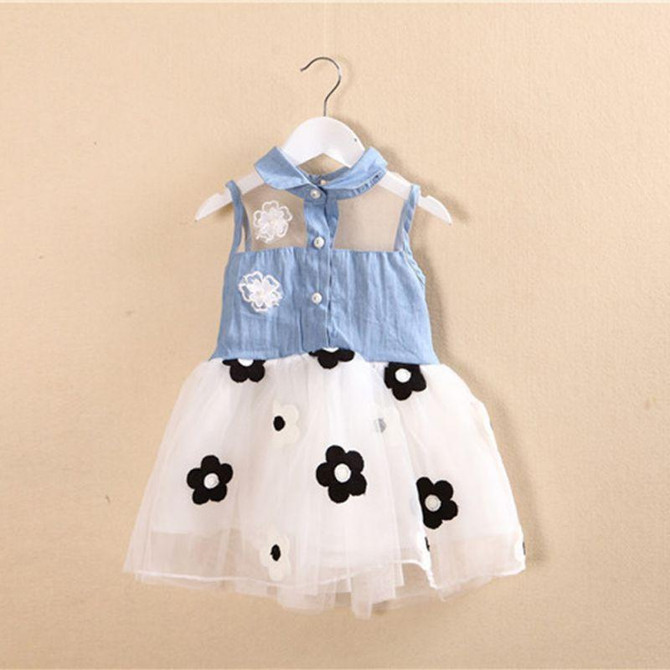 New Princess Baby Girl's Kids Denim Sleeveless Tops Tulle Tutu Mini Dresses
