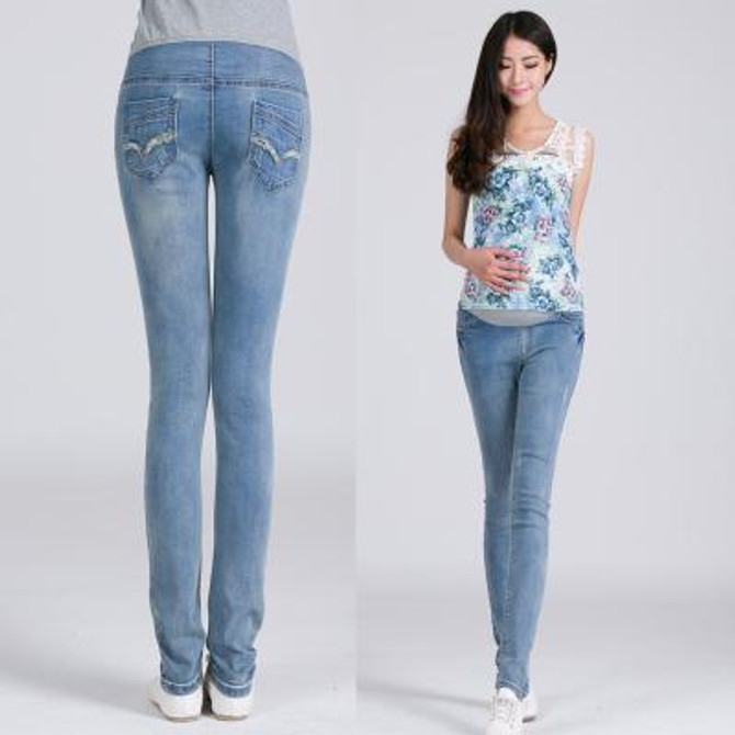 High Quality 2017 Maternity Jeans Pregnant Woman Cartoon Pencil Pants Maternity Elastic Waist DenimTrousers Pregnancy Clothes