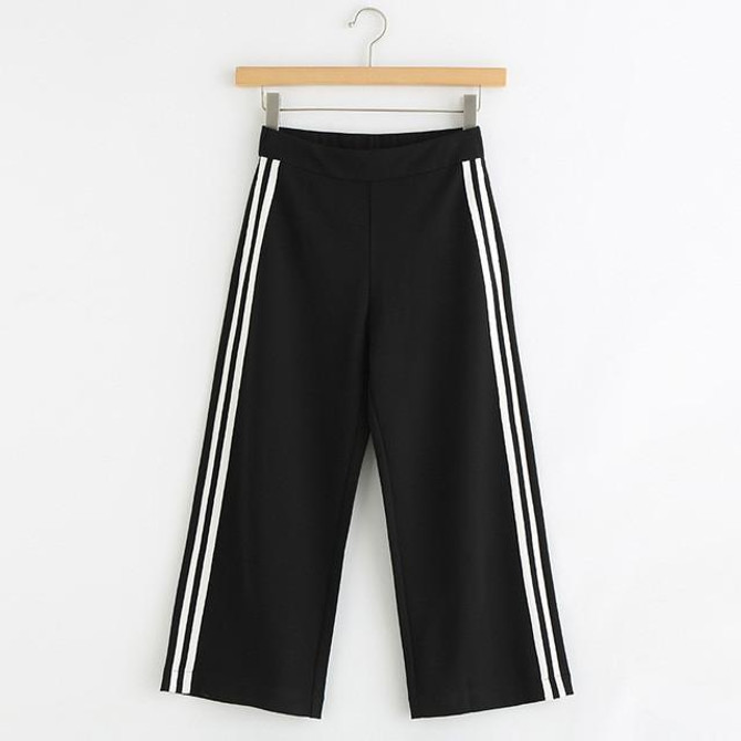 High Quality 2017 Fashion Women Calf-Length Wide Leg Pants Elastic High Waist Side Striped Trousers Women Pants pantalon femmes