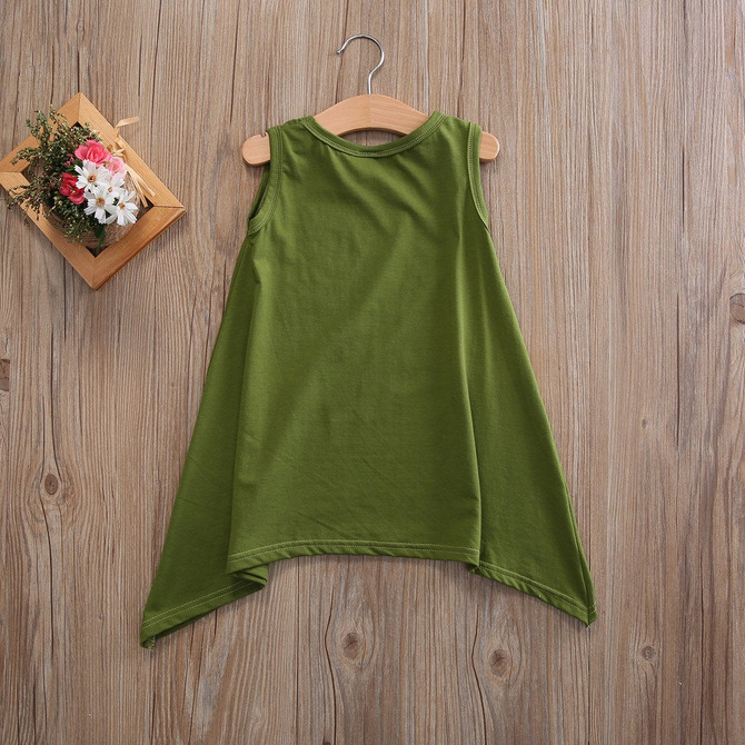 NSummer 2017 New Baby Girls Kid Summer Pure Color Sundress Sleeveless Irregular Short Vest Dress Clothes 2-7Y