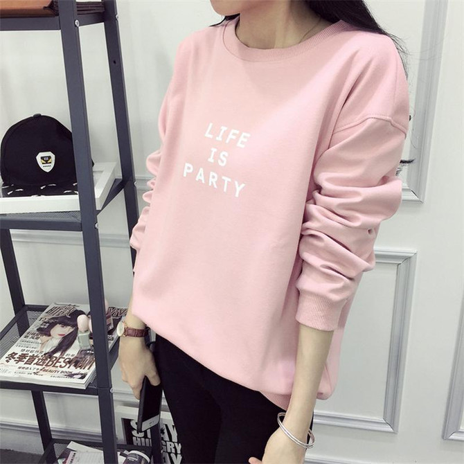 2017 Thickening Long-Sleeved Sweatshirt Harajuku Hoodie Women Casual Sweet Tracksuit Loose Letter Printed Korean Style