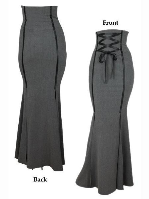 Gothic Long Skirt Women Black Summer Gray Lace-up Slim Trumpet Sheath Casual Vintage Bottom Female Gothic Retro Mermaid Skirts