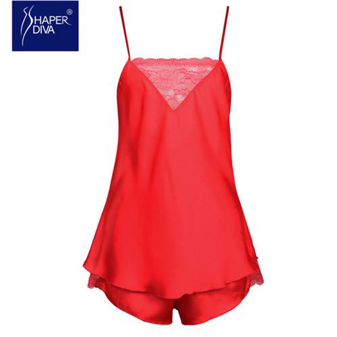 Burvogue Women New Spaghetti Strap Lace Pajamas Sexy Pajama Sets Deep V Camisole Satin Pajamas Shorts Set Sleepwear Nightdress