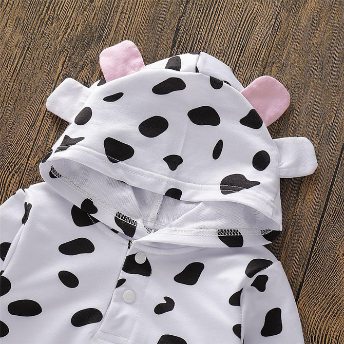 Baby Girls Cow Polka Dot Hooded Long Sleeve Romper Wholesale Clothing Baby