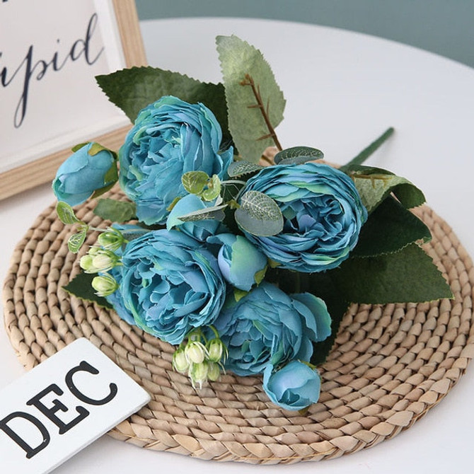 5 Big Heads/Bouquet Peonies Artificial Flowers Silk Peonies Bouquet 4 Bud Flowers Wedding Home Decoration Fake Peony Rose Flower