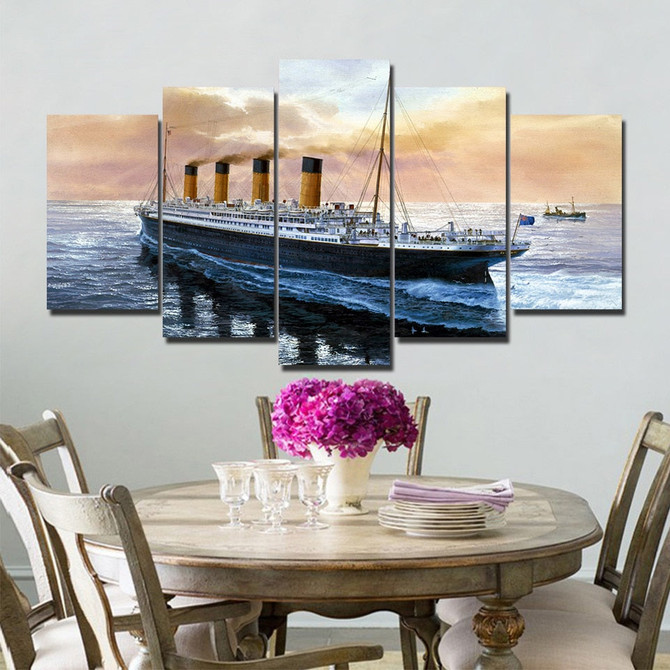 HD Print 5 Pieces Canvas Painting Titanic Seascape Poster Wall Art Print Pictures Living Room