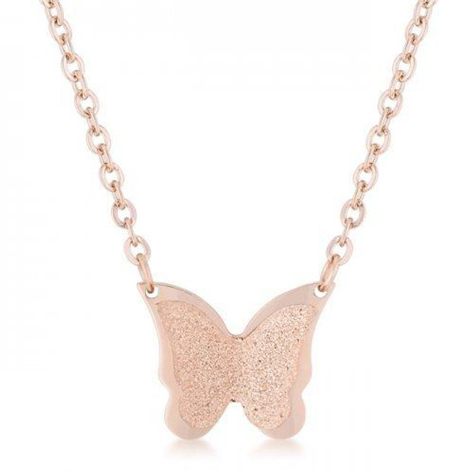 Breanne Rose Gold Stainless Steel Rose Gold Butterfly Necklace (pack of 1 ea)