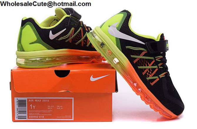 Velcro Kids Nike Air Max 2015 Black Volt Orange