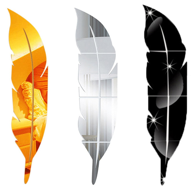 Feather Plume 3D Mirror Wall Sticker for Living Room Art Vinyl Decal Acrylic Sticker Mural Wall Decoration