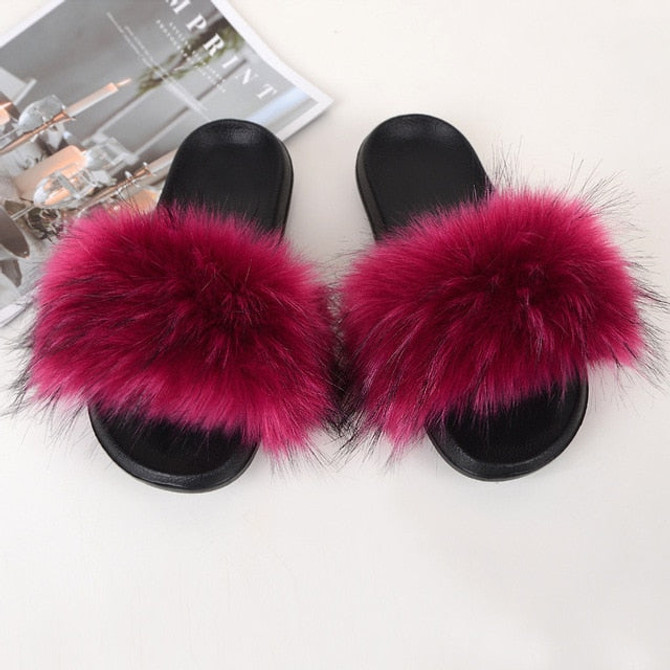 fujin furry slides for unisex women fur leather faux summer shoes indoor furry slippers flat women's sandals zapatos de mujer