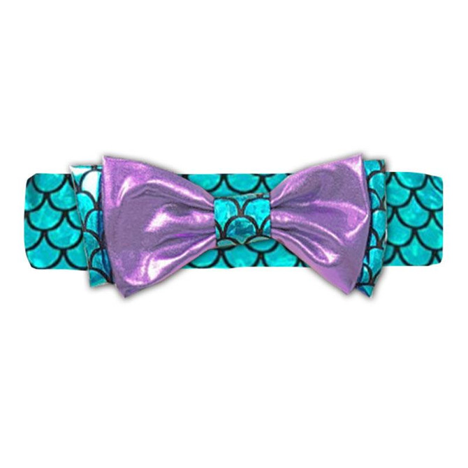 Teal Purple Mermaid Satin Headband Messy Bow