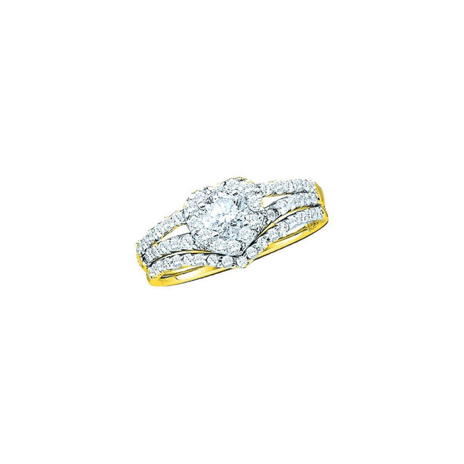 Wedding Collection | 14kt Yellow Gold Round Diamond Heart Bridal Wedding Ring Band Set 1/2 Cttw |  Splendid Jewellery