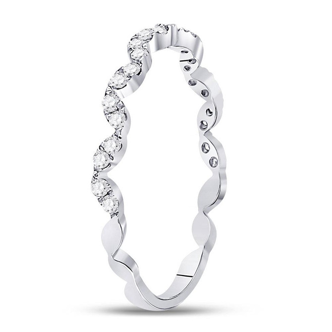 Diamond Stackable Band | 10kt White Gold Womens Round Diamond Zigzag Stackable Band Ring 1/5 Cttw |  Splendid Jewellery