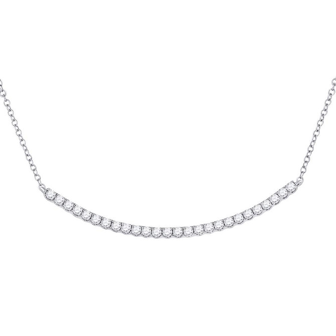 Diamond Pendant Necklace |  14kt White Gold Womens Round Diamond Curved Bar Necklace 3/4 Cttw |  Splendid Jewellery
