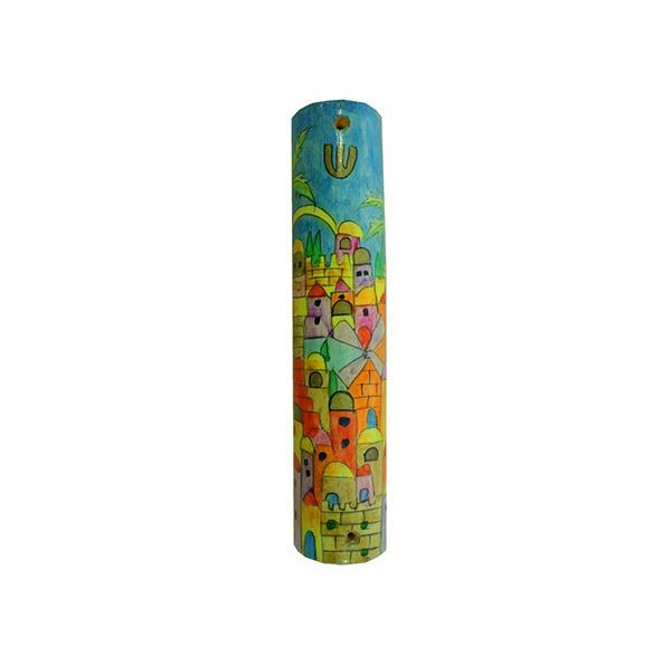 Small Wooden Mezuzah - Jerusalem Round