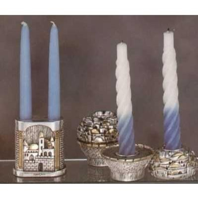 Jerusalem Theme Candleholders - Silver Candlesticks