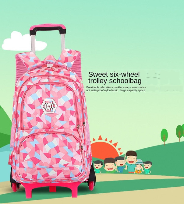 Kids Trolley Schoolbag/Luggage Backpack With 3 Wheels Stairs