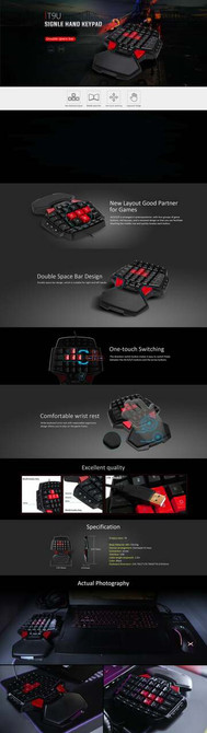 Ergonomic Design Wired Single-Handed Gaming Keyboard