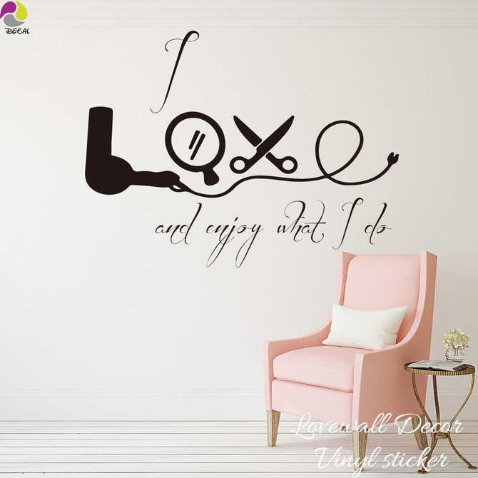 Designer I Love Enjoy what i do Quote Hairdressing Wall Sticker for Beauty Salon Decor