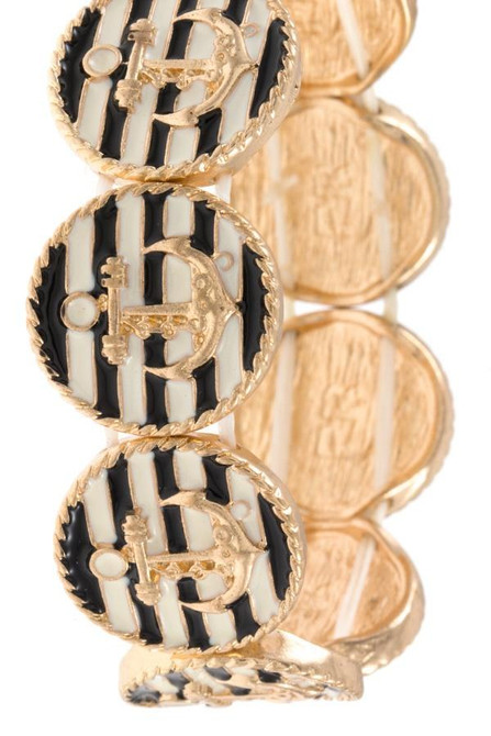 Striped anchor accent link bracelet