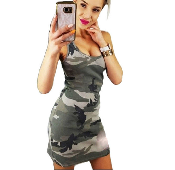 Slim Casual Cartoon Printed Dress Women Cute Camouflage Mini Package Hip Dress 2019 New Summer Short Sleeve Sexy Dress Vestidos