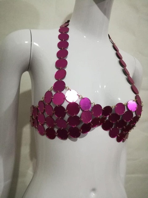 Sexy Metal chain Crystal Women Exotic Sequins Tank Summer Beach Halter Camis Bralette Womens Nightclub Party Crop Tops 2020 New