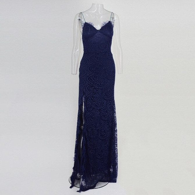 Yissang Backless Party Sexy Dress Women High Split Spaghetti Strap Maxi Long Dress Summer Lace Dresses Elegant Vestidos 2019
