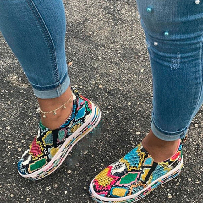 Shoes And Bags INS HOT Colorful Snake Printed Vulcanized Loafers Female Sneakers Fashion 2020 Women Footwear