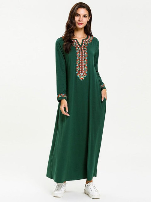 Turkey Muslim Hijab Dress Women Embroidery Abaya Kaftan Robe Jubah Elbise Islam Dubai Islamic Clothing Arab Dresses with Pockets