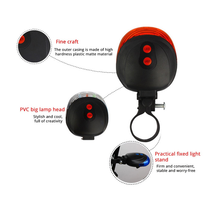 Waterproof bicycle tail light 5LED + 2 laser bicycle light safety warning tail light mountain bike outdoor riding equipment