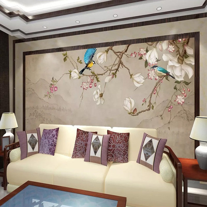 3D Flowers Birds Mural wallpaper