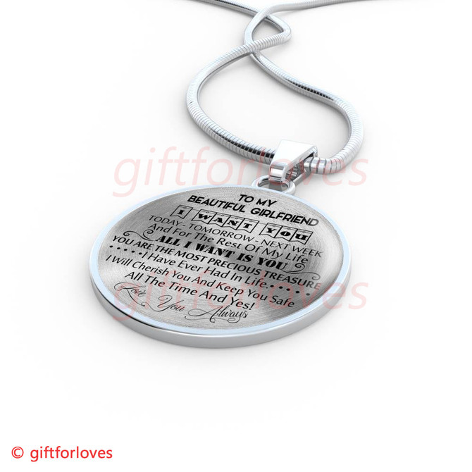 To My Girlfriend Luxury Necklace: Creative First Date Necklaces - 'I Will Cherish You And Keep You Safe All The Time And Yes! Love You Always.' - 623go