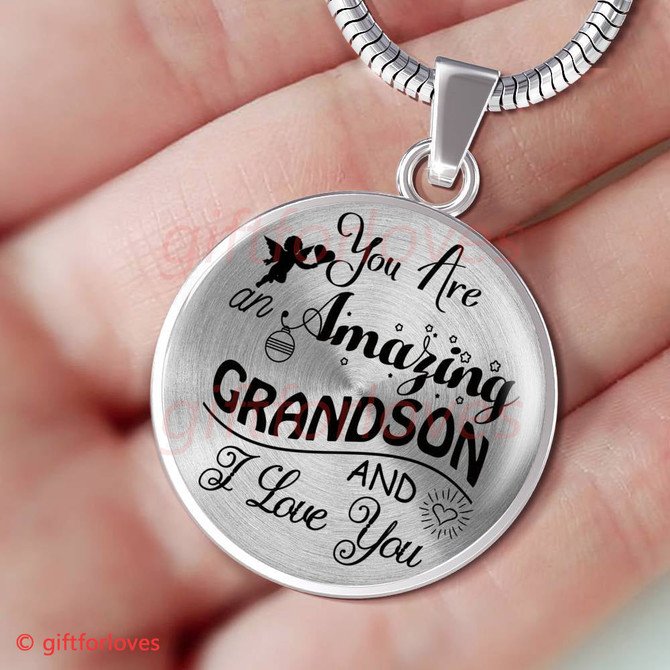 To My Grandson Luxury Necklace: Idea Gift For Grandson On Birthday, "You Are Amazing Grandson And I Love You"300GSO