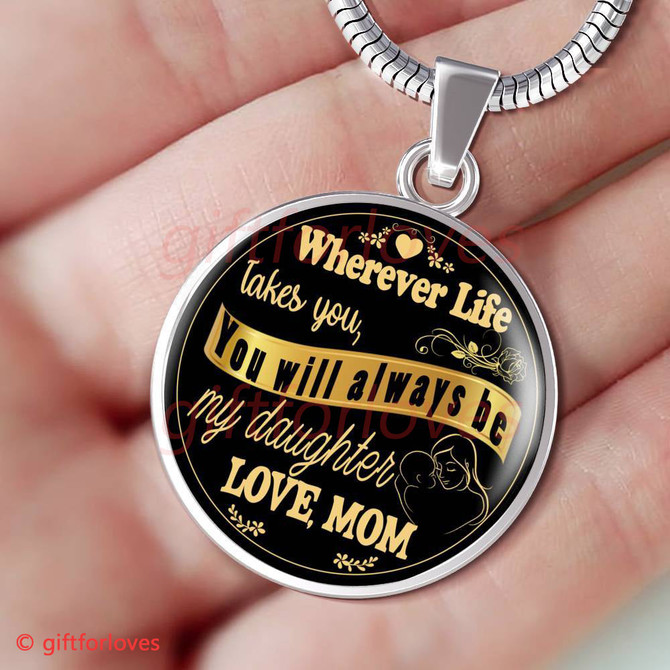 To My Daughter Luxury Necklace:  Birthday Gift For Daughter, Daughter Necklace From Mom,  Daughter And Mom Necklace, "Love,Mom" 228DAG